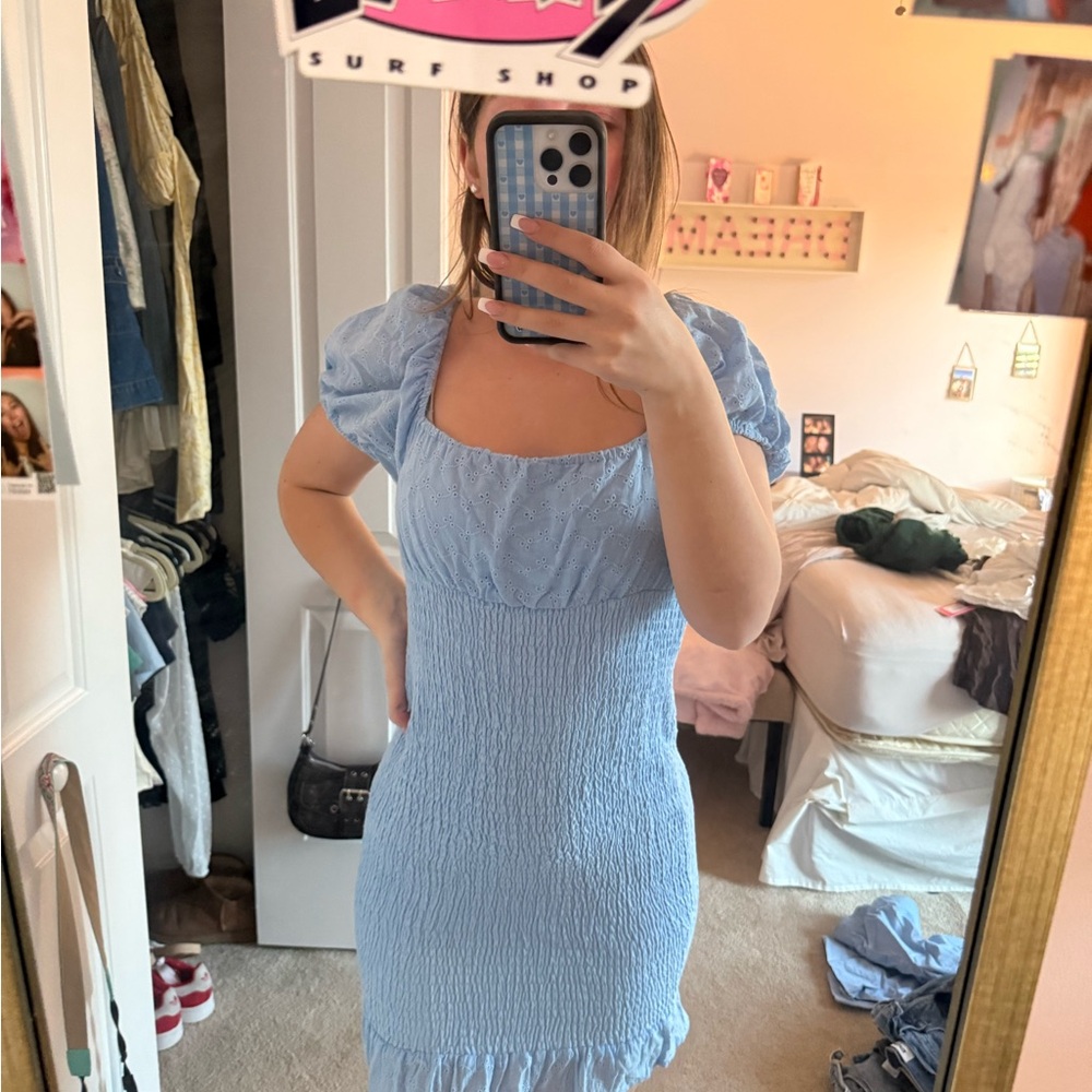 Blue Puff Sleeve Dress